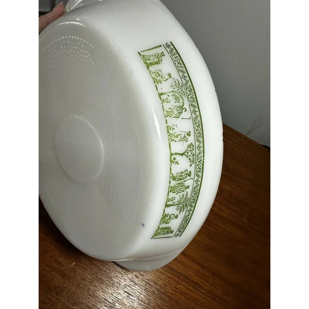 Vintage Glasbake Milk Glass Currier & Ives Divided Casserole Dish